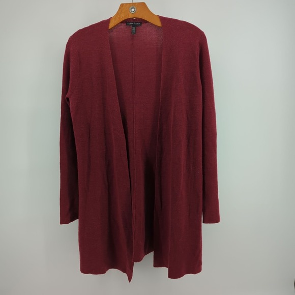 Eileen Fisher Sweaters - Eileen Fisher Cardigan Top Women XS Burgundy Open Front Italian Yarn Merino Wool